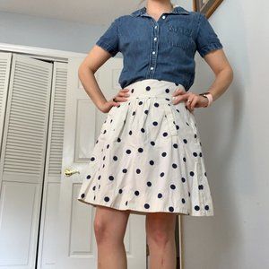 J. Crew Navy Polka Dot A-Line Skirt sz 0 EUC
